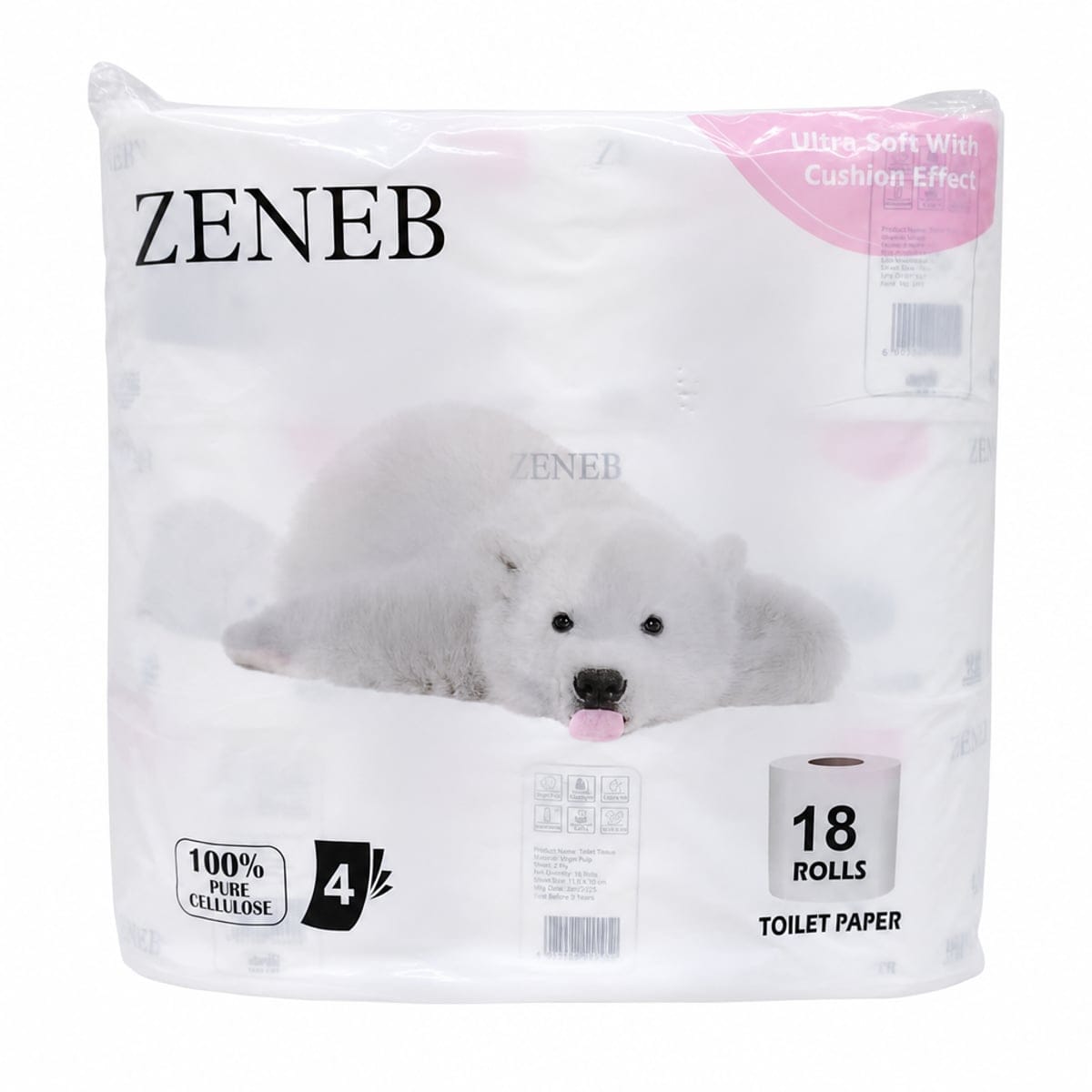 Papel Sanitario Premium de 4 hojas ZENEB Paca de 18 Rollos