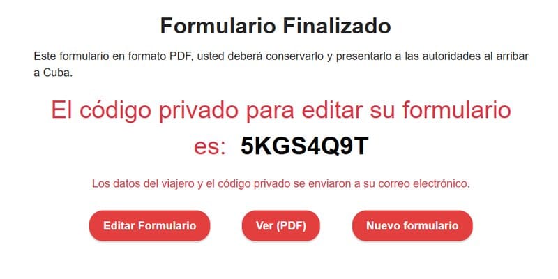 formulario dviajeros completado con exito